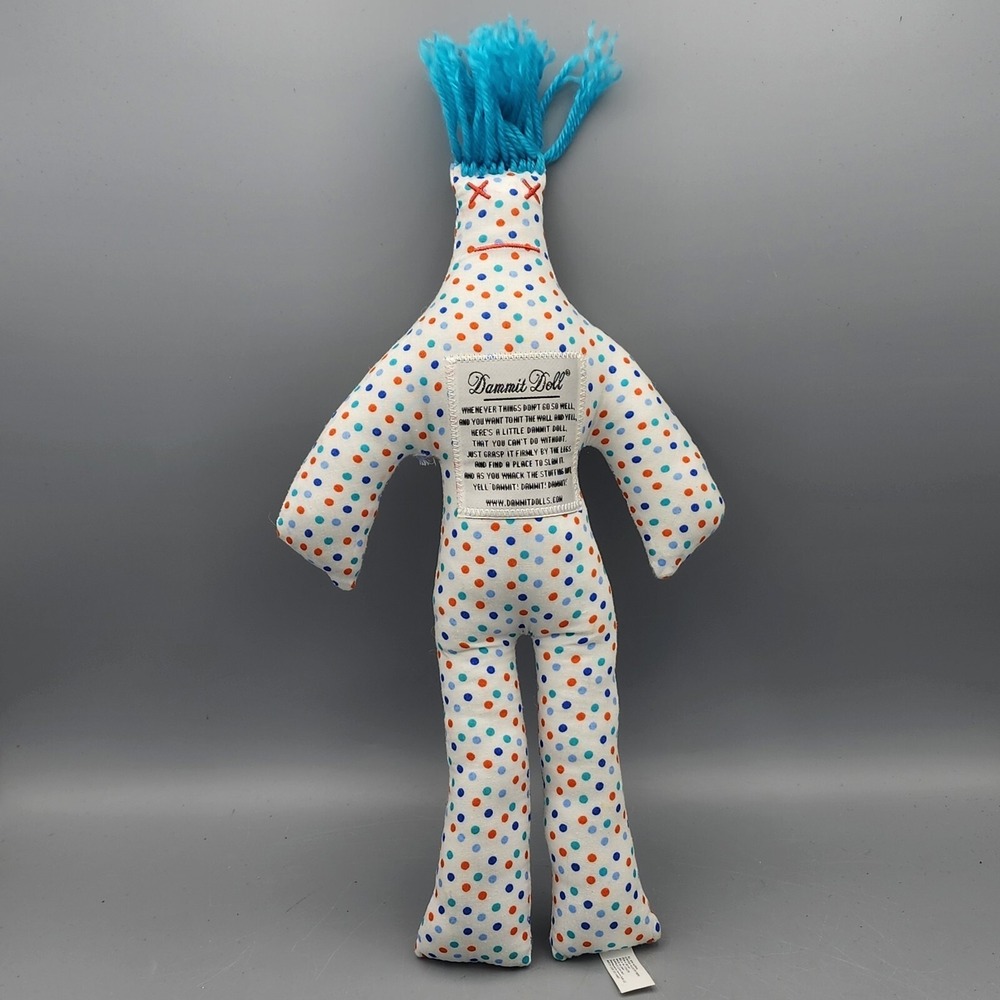 Dammit Doll Plush‎ Toy Stress Relief Joke Gag Gift Dot Pattern 12" Blue Orange